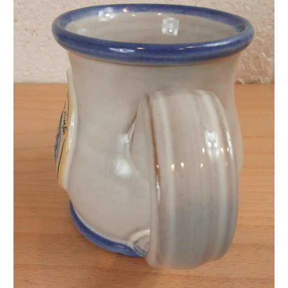 Deneen Pottery Mug Broken Egg Cafe Siesta Key Florida Blue Hand Thrown 2017 USA - Picture 2 of 7